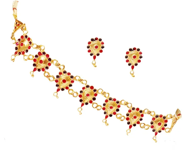 Assamese_Traditional_Gold_Plated_Red_Black_Colour_Golpata_Necklace_Set_For_Women